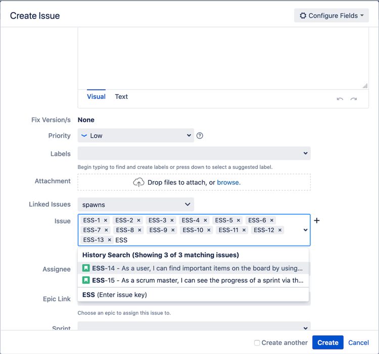 Choosing an issue to link to