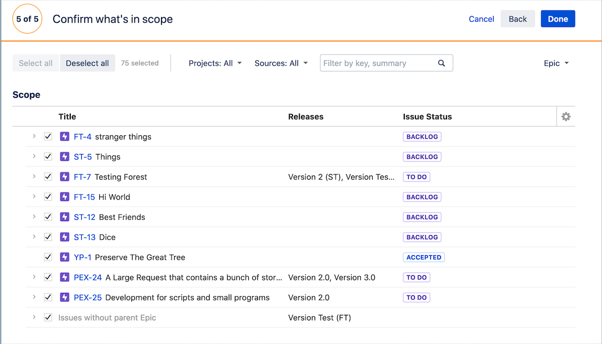 Confirm whats in scope