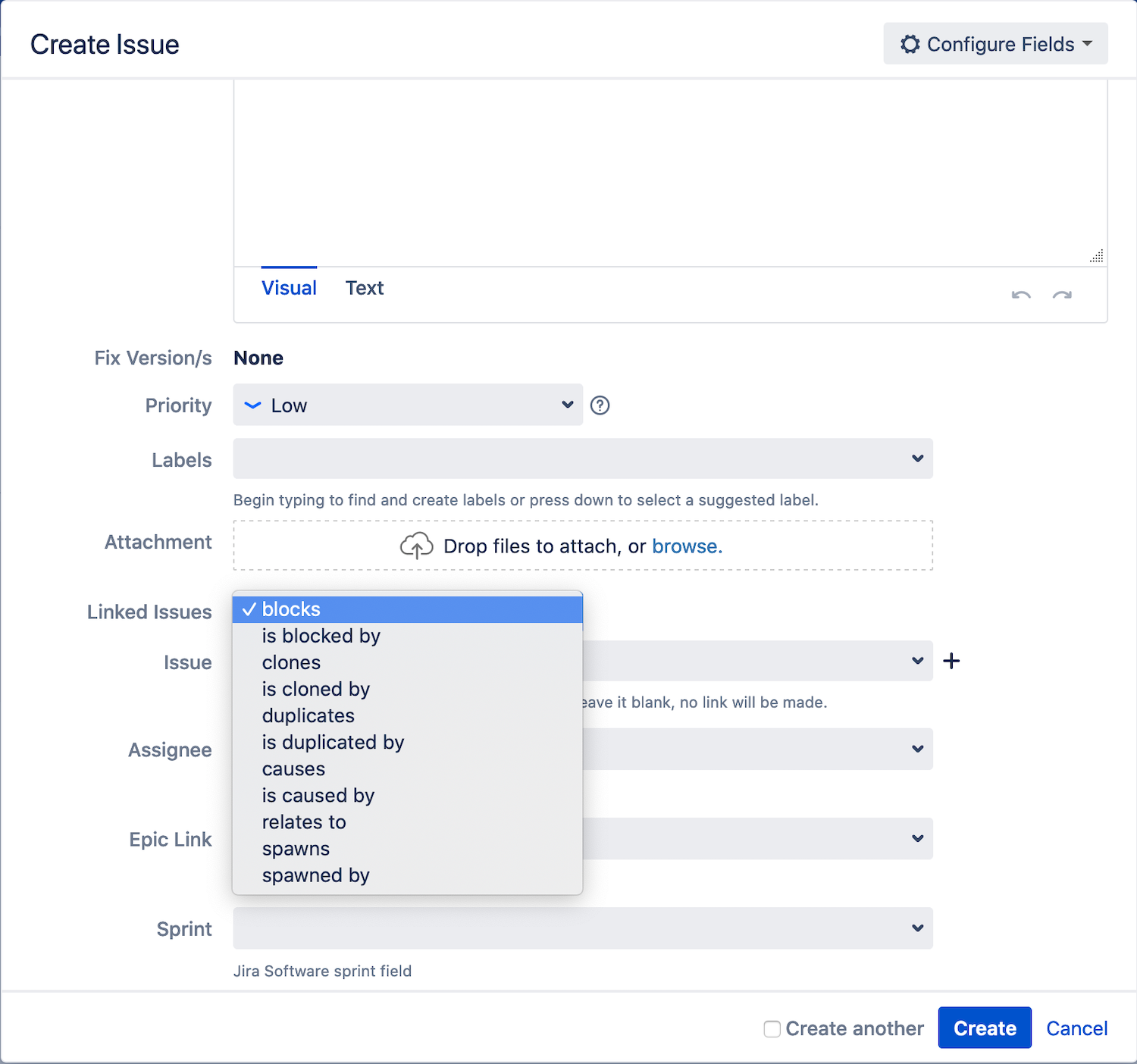 Linking from the issue creation screen