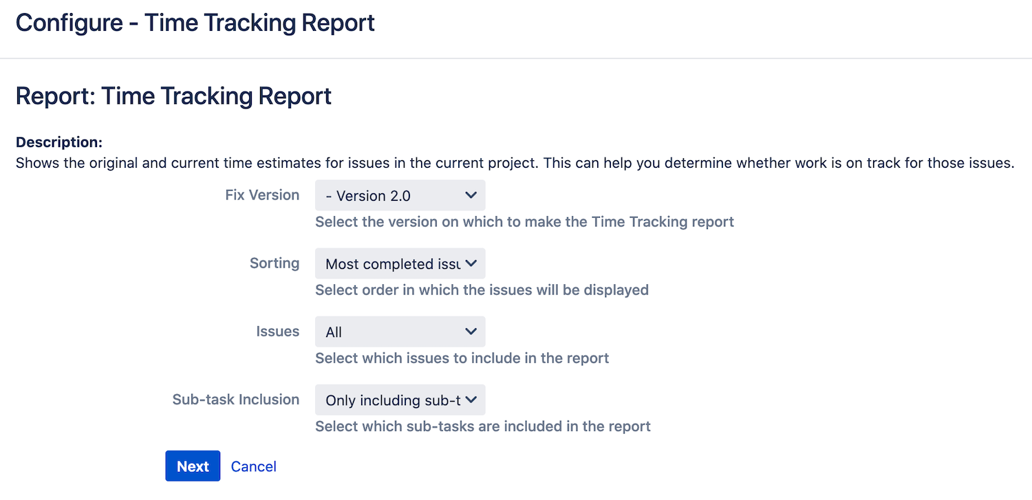 Time tracking report creation